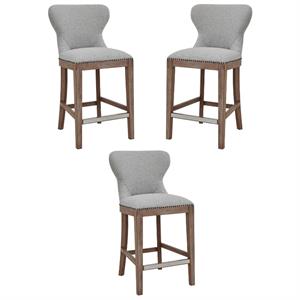 Home Square 26&quot Fabric Counter Stool in Cardiff Gray - Set of 3
