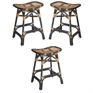 Home Square 24&quot Saddle Seat Counter Stool in Black - Set of 3