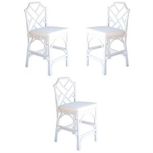 Home Square 27&quot Rattan and Cotton Counter Stool in White - Set of 3