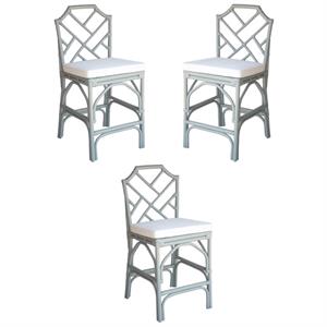 Home Square 27&quot Rattan and Cotton Counter Stool in Gray - Set of 3