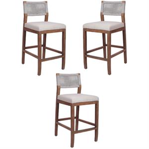 Home Square 27.5&quot Rope Counter Stool in Gray/Brown - Set of 3