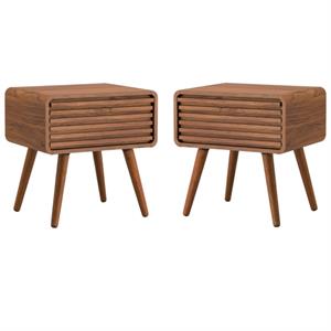 Home Square 19&quot Wood Slat Side Table in Brown/Walnut - Set of 2