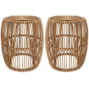 Home Square 20&quot Round Rattan End Table in Natural/Honey - Set of 2