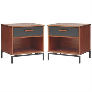Home Square 1-drawer Wood End Table in Monterey Brown - Set of 2