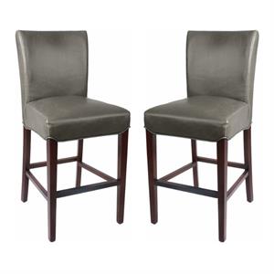 Home Square 26&quot Bonded Leather Counter Stool in Gray - Set of 2