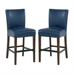 Home Square Milton 26&quot Bonded Leather Counter Stool in Blue - Set of 2