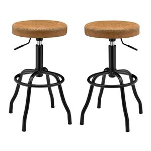 Home Square Eaton 29&quot Metal Backless Bar Stool in Brown/Black - Set of 2