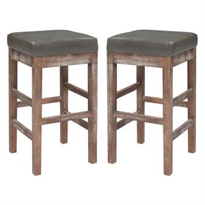 Home Square Valencia 27&quot Leather Counter Stool in Brown - Set of 2