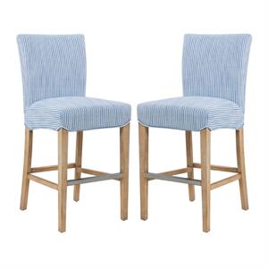 Home Square Milton 26&quot Counter Stool in Blue Stripes/Natural - Set of 2