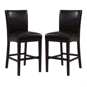 Home Square Milton 26&quot Leather Counter Stool in Black Finish - Set of 2