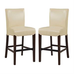 Home Square Milton 26&quot Bonded Leather Counter Stool in Cream - Set of 2