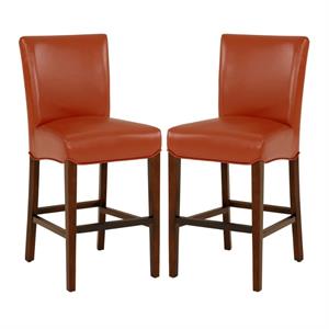 Home Square 26&quot Bonded Leather Counter Stool in Orange - Set of 2