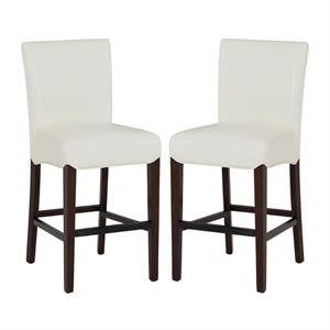 Home Square 26&quot Bonded Leather Counter Stool in White - Set of 2