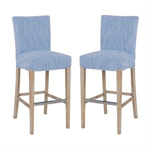 Home Square 29.5&quot Bar Stool in Blue Stripes/Natural - Set of 2