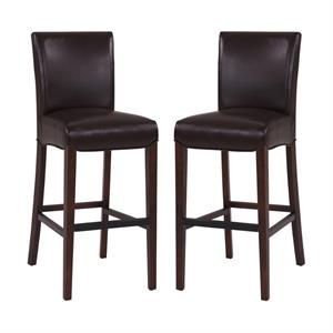 Home Square Milton 29.5&quot Bonded Leather Bar Stool in Brown - Set of 2
