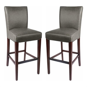 Home Square 29.5&quot Bonded Leather Bar Stool in Green - Set of 2