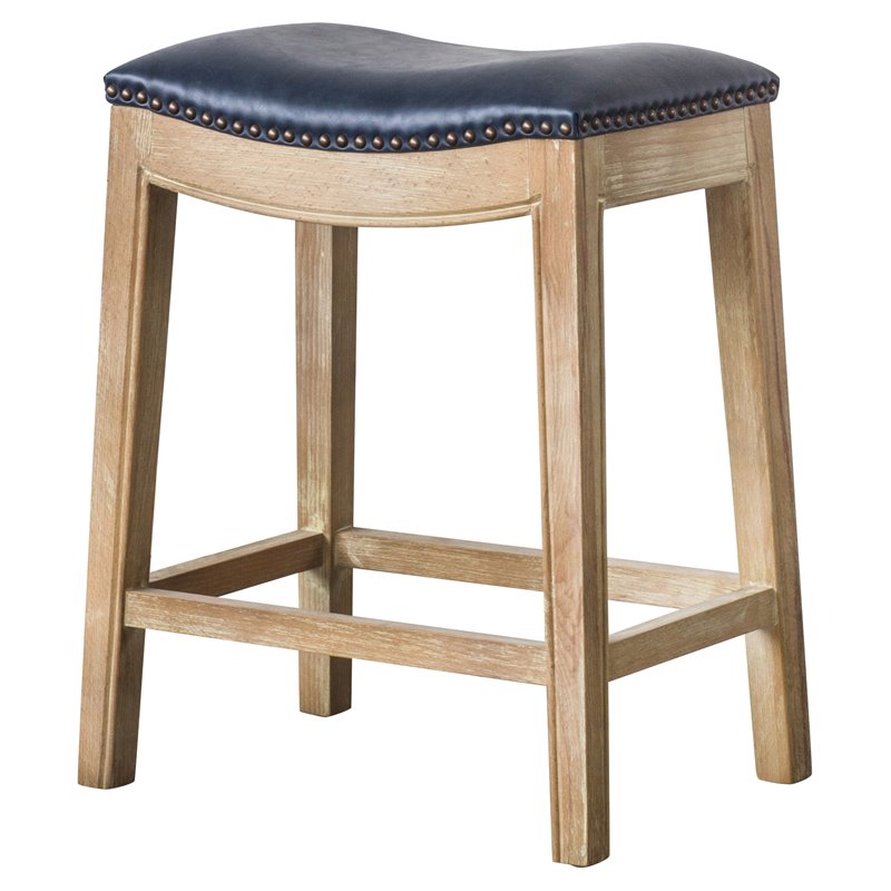 Home Square 2 Piece Bonded Leather Counter Stool Set in Blue/Weathered Smoke