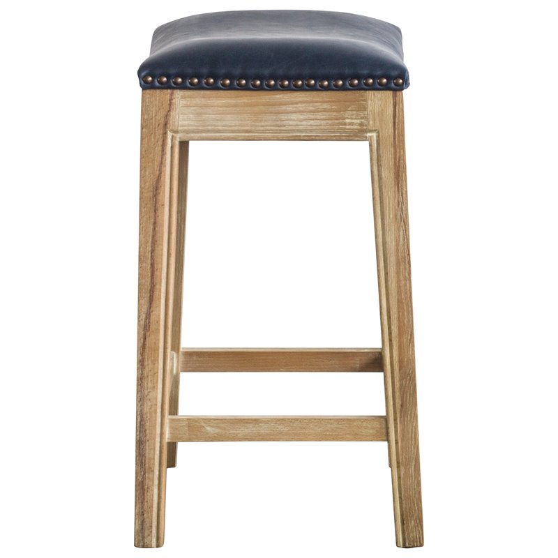 Home Square 2 Piece Bonded Leather Counter Stool Set in Blue/Weathered Smoke