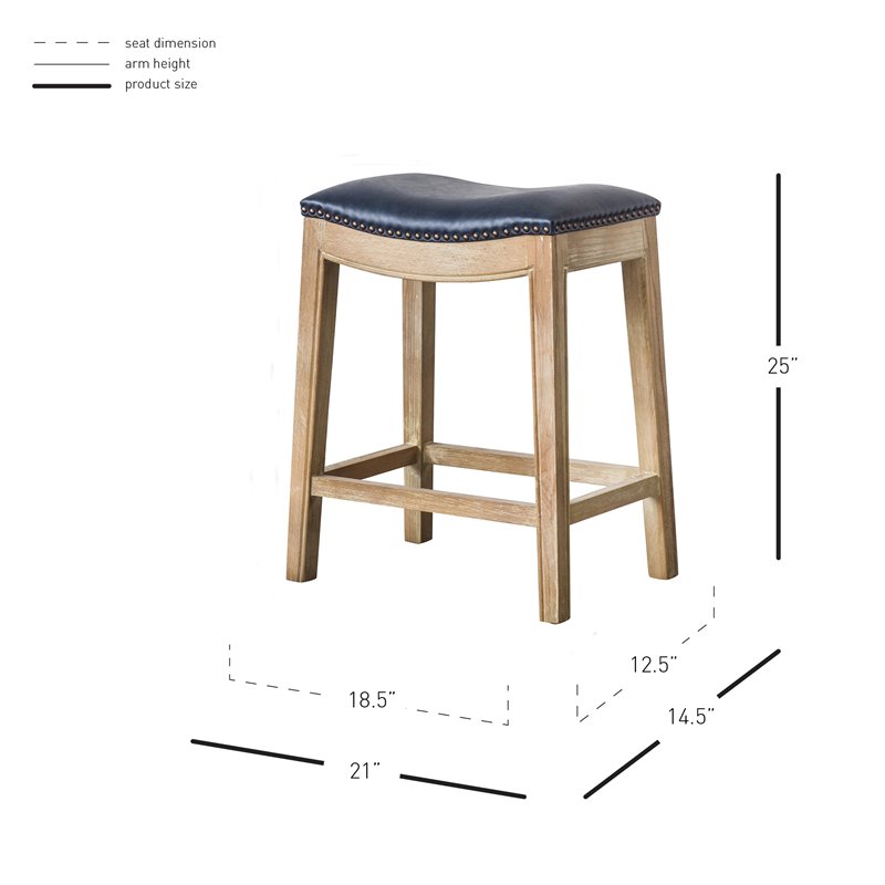 Home Square 2 Piece Bonded Leather Counter Stool Set in Blue/Weathered Smoke