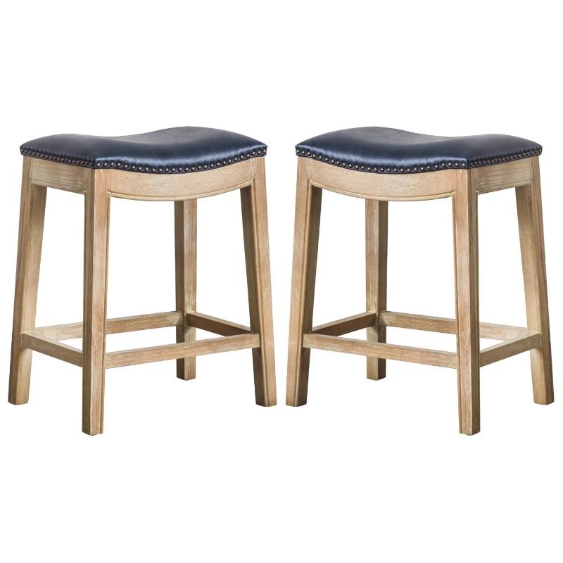 Home Square 2 Piece Bonded Leather Counter Stool Set in Blue/Weathered Smoke