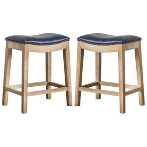 Home Square 2 Piece Bonded Leather Counter Stool Set in Blue/Weathered Smoke