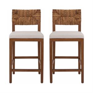 Home Square 27&quot Abaca Counter Stool in Natural/Nova Brown - Set of 2