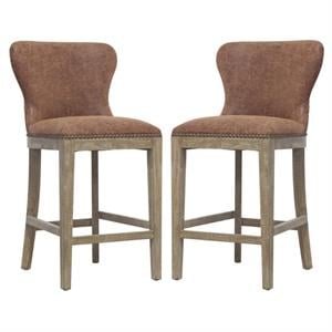 Home Square 26&quot Counter Stool in Brown/Nubuck Chocolate - Set of 2