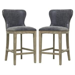 Home Square 26&quot Counter Stool in Gray/Nubuck Charcoal - Set of 2