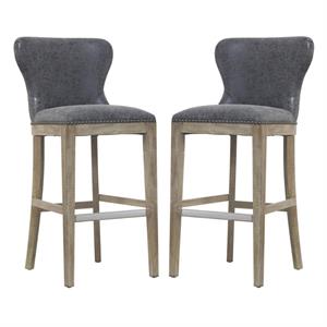 Home Square 30&quot Farmhouse Fabric Bar Stool in Gray Finish - Set of 2