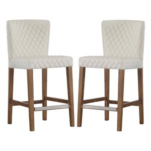 Home Square 25.5&quot Leather Counter Stool in White - Set of 2
