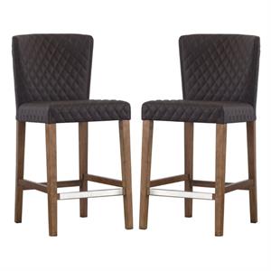 Home Square 25.5&quot Leather Counter Stool in Gray - Set of 2