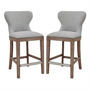 Home Square 26&quot Fabric Counter Stool in Cardiff Gray - Set of 2