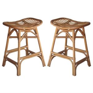 Home Square 24&quot Rattan Counter Stool in Canary Brown - Set of 2