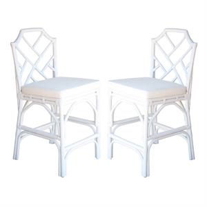 Home Square 27&quot Rattan and Cotton Counter Stool in White - Set of 2