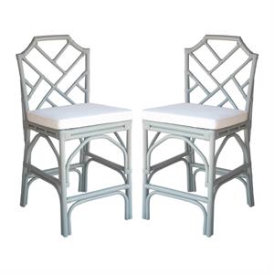 Home Square 27&quot Rattan and Cotton Counter Stool in Gray - Set of 2