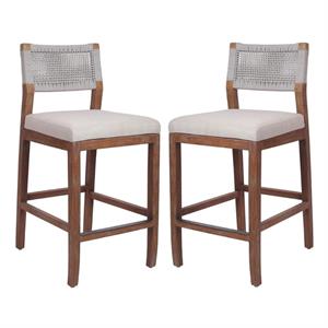 Home Square 27.5&quot Rope Counter Stool in Gray/Brown - Set of 2