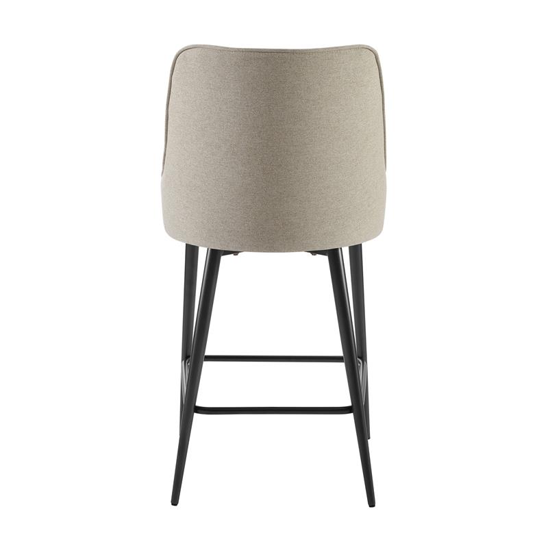Home Square Metal Counter Stool in Khaki Beige Fabric - Set of 2