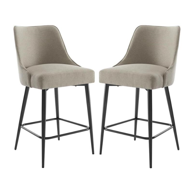 Home Square Metal Counter Stool in Khaki Beige Fabric - Set of 2