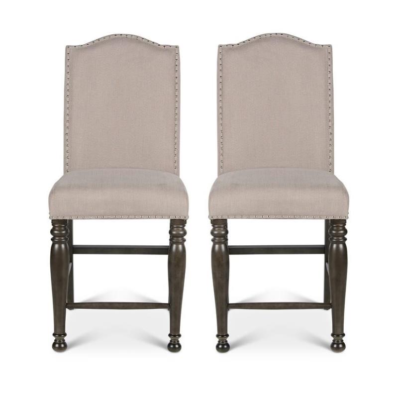 Home Square Fabric Counter Stool in Light Stone - Set of 2