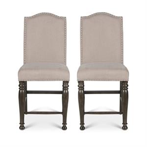 Home Square Fabric Counter Stool in Light Stone - Set of 2