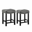 Home Square Faux Leather Solid Wood Counter Stool in Gray - Set of 2