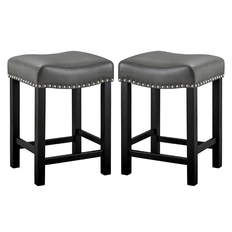 Home Square Faux Leather Solid Wood Counter Stool in Gray - Set of 2