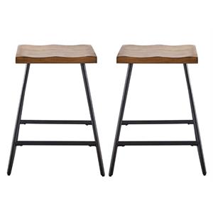 Home Square Wood and Metal Counter Stool in Brown/Black - Set of 2
