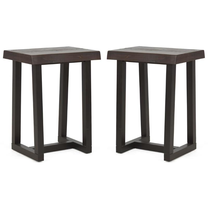 Home Square Solid Wood Live Edge Stool in Cherry and Ebony - Set of 2