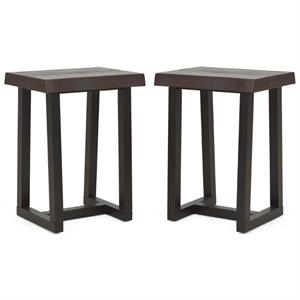 Home Square Solid Wood Live Edge Stool in Cherry and Ebony - Set of 2