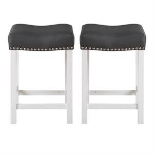 Home Square Faux Leather Counter Stool in Black/White - Set of 2