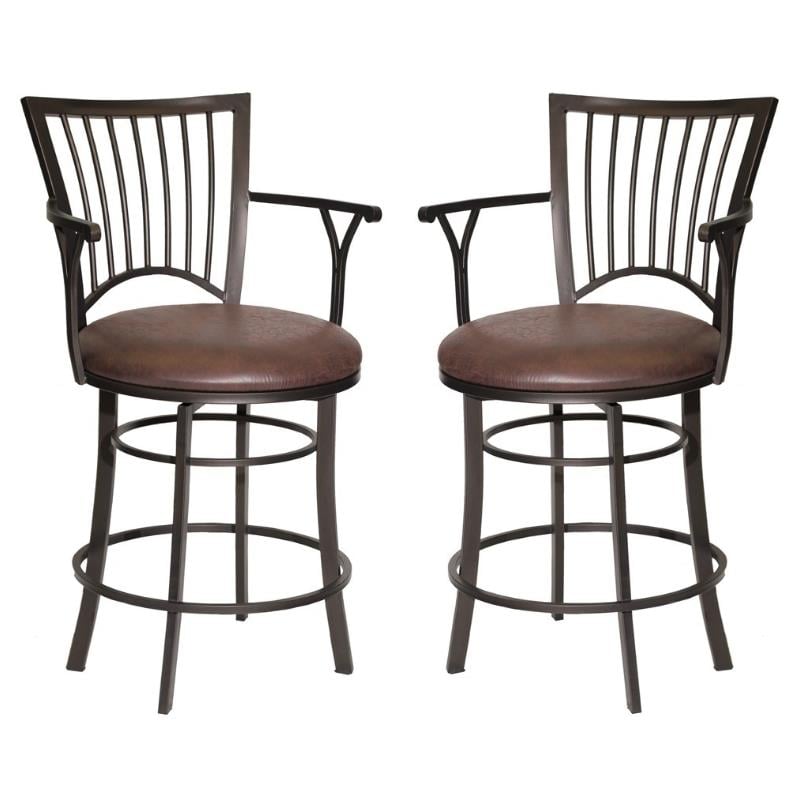 Home Square Metal Swivel Counter Stool in Brown - Set of 2