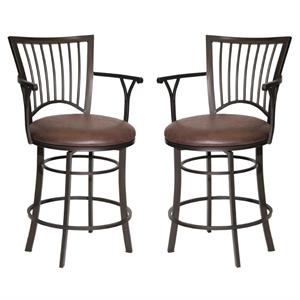 home square metal swivel counter stool in brown - set of 2