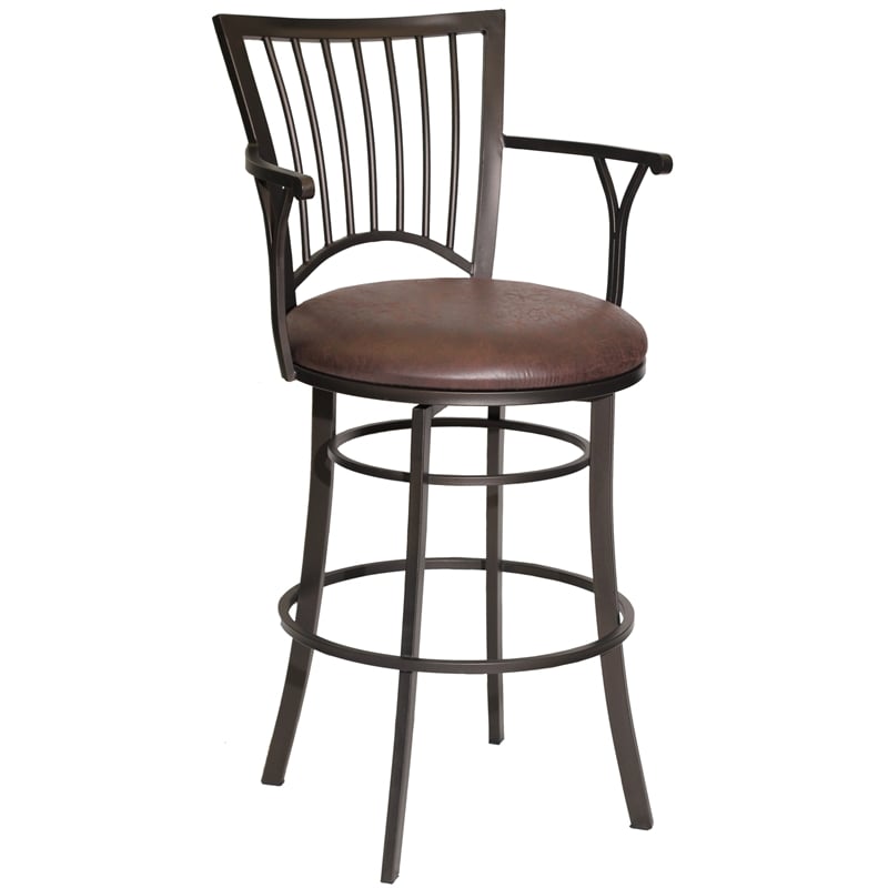 Home Square Metal Swivel Bar Stool in Brown Microsuede Seat - Set of 2