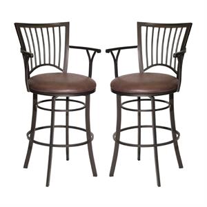 Home Square Metal Swivel Bar Stool in Brown Microsuede Seat - Set of 2